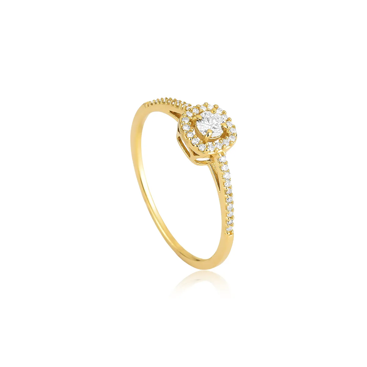 Anel coroa halo quadrado ouro 18k aro com 23,1pts de Diamantes
