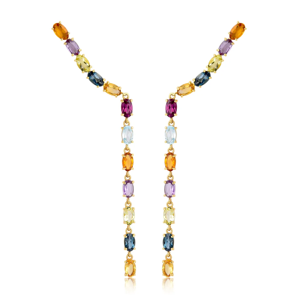 Brinco Ear cuff pingente mix Gemas Brasileiras ouro 18k Coleção Cocktail