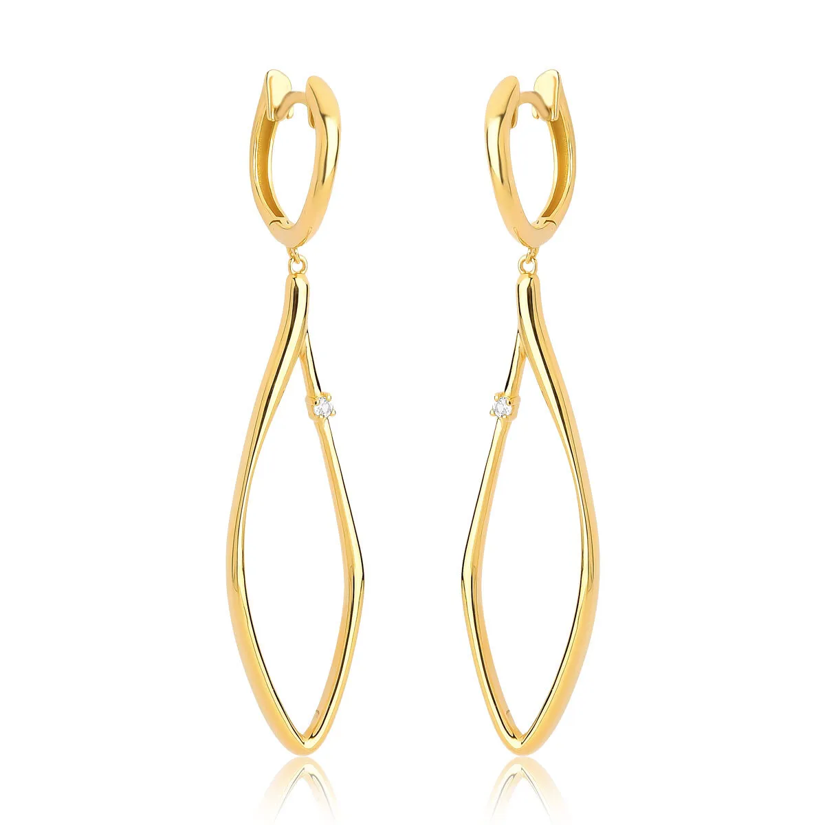 Brinco argola gota vazada com gemas de Topázio branco ouro 18k Coleção Fills