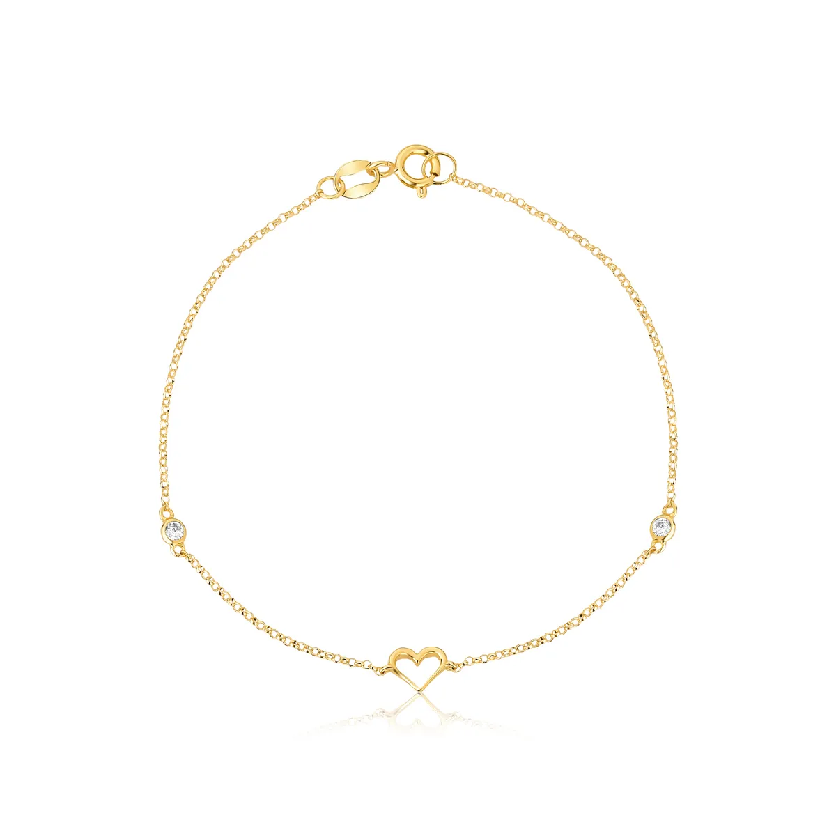 Pulseira coração com gemas de Zircônia ouro 18k polida