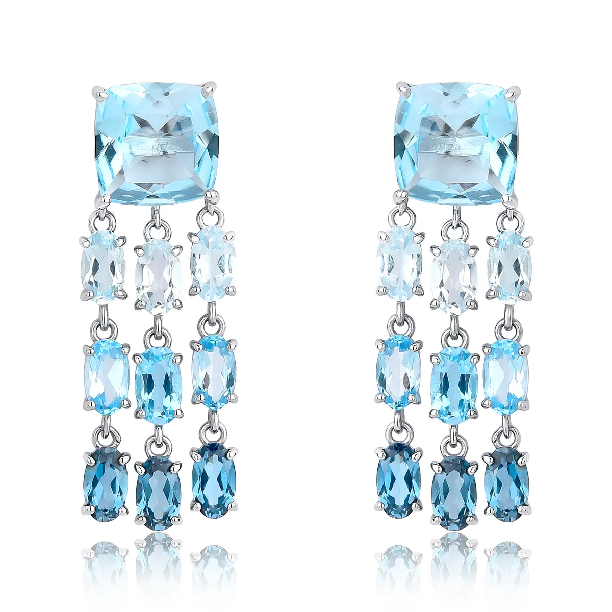 Brinco Cascata Statement com mix de Topázios ouro branco 18k Coleção Cocktail