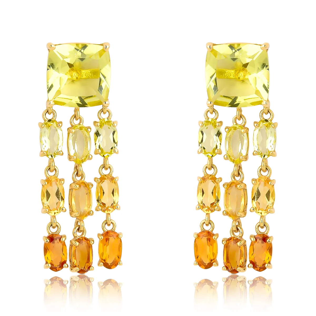 Brinco Statement Cascata Green Gold com mix de Citrinos ouro 18k Coleção Cocktail