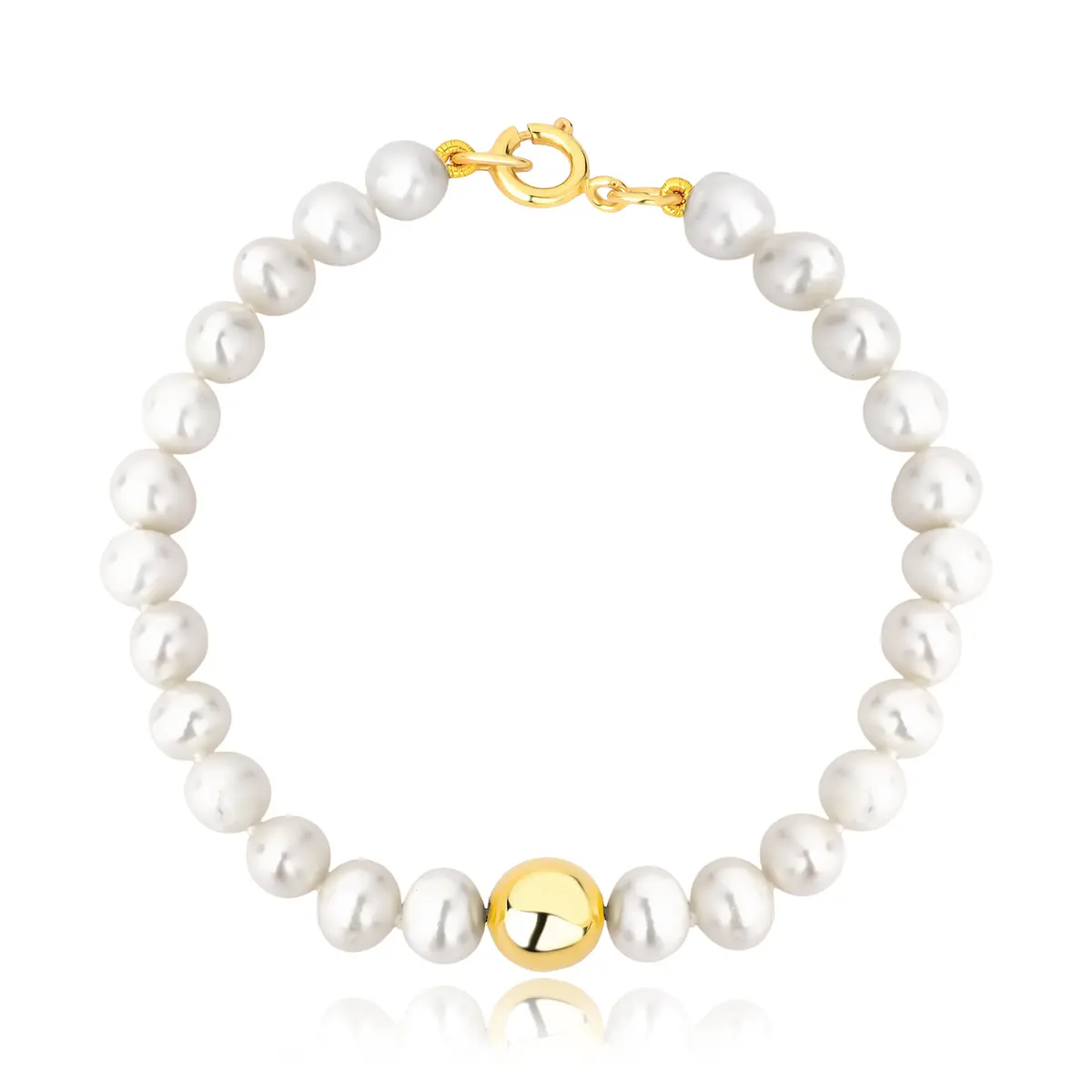 Pulseira de Pérola Biwa batata 18cm ouro 18k com bola polida