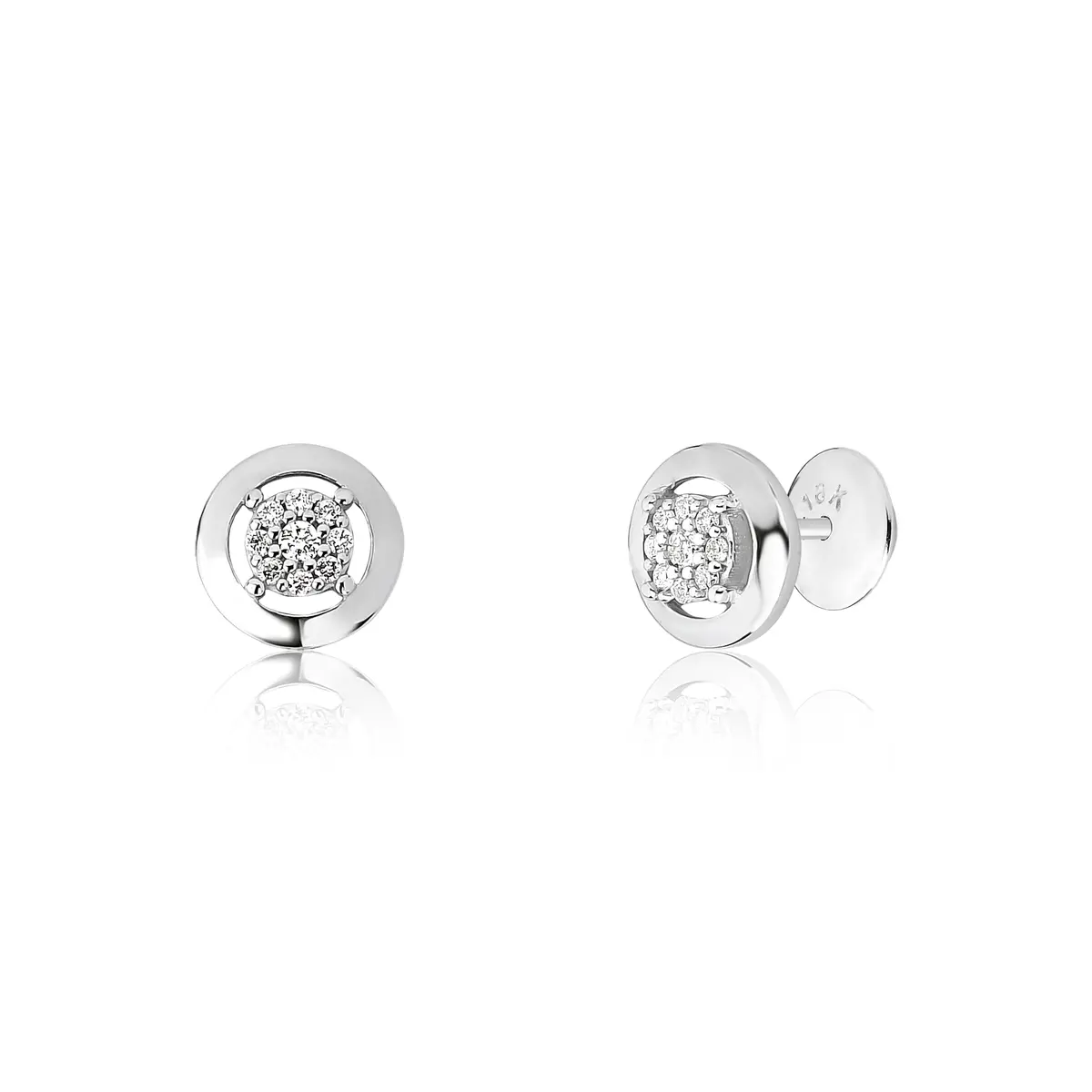 Brinco Stud redondo ouro branco 18k com 11pts de Diamantes