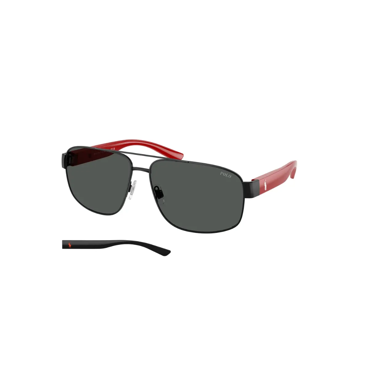 Óculos de Sol Polo Ralph Lauren 0PH3156 92678762 Metal Preto e Vermelho com lentes na cor Cinza Escuro