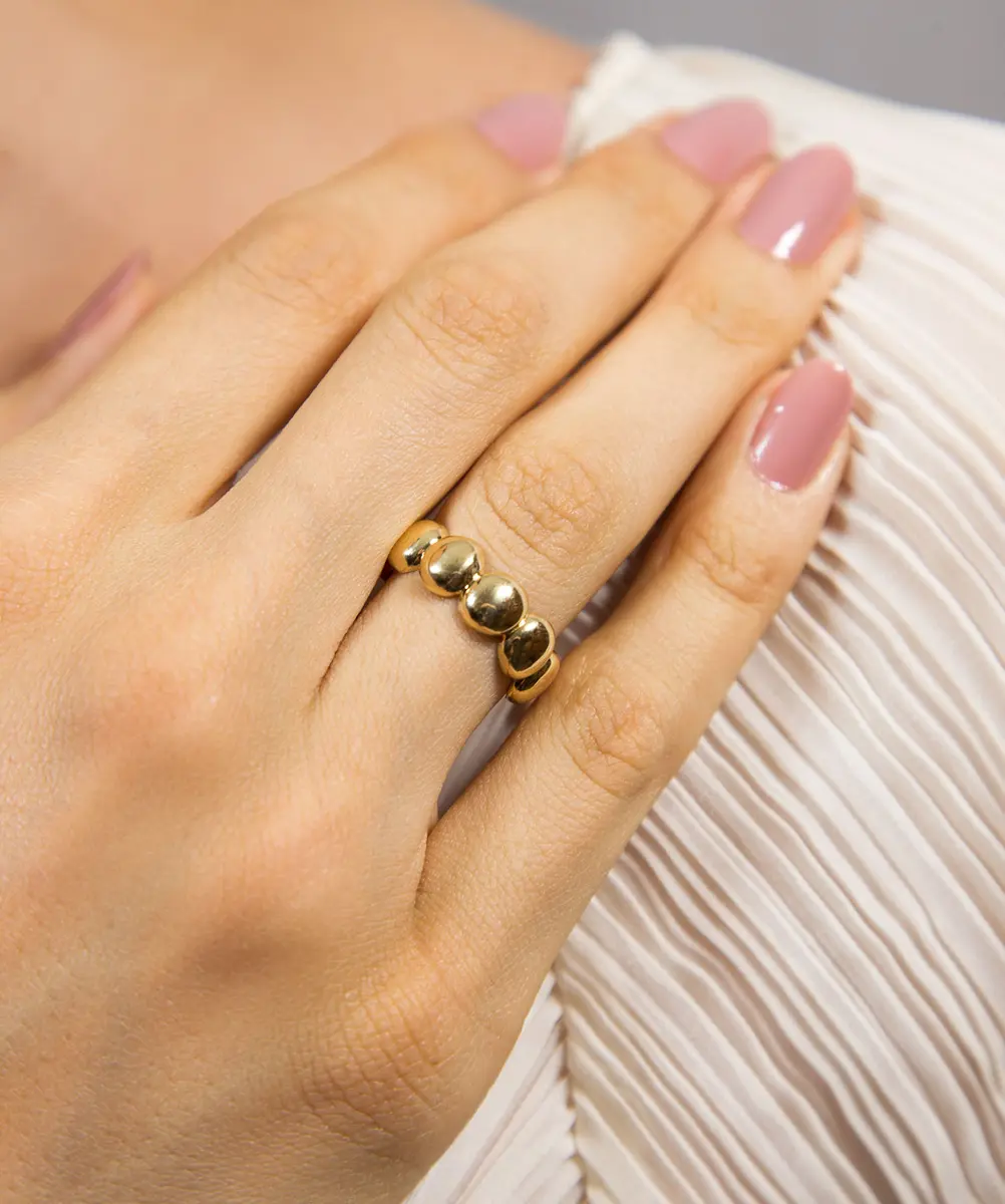 Anel aro meias esferas ouro 18k polido com forro