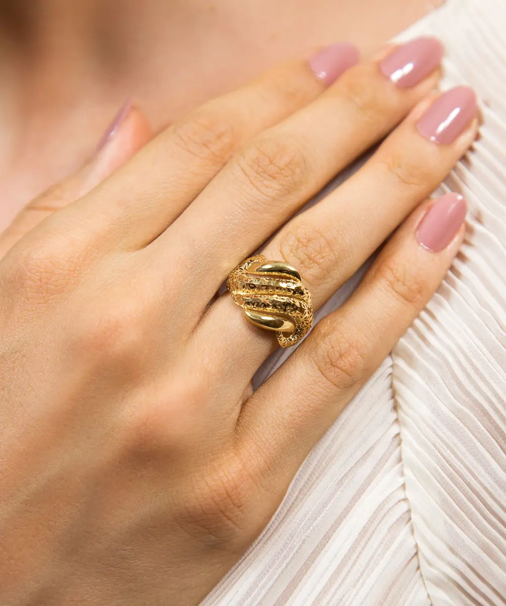 Anel gomos ouro 18k entrelaçados com gomos renda filigrana