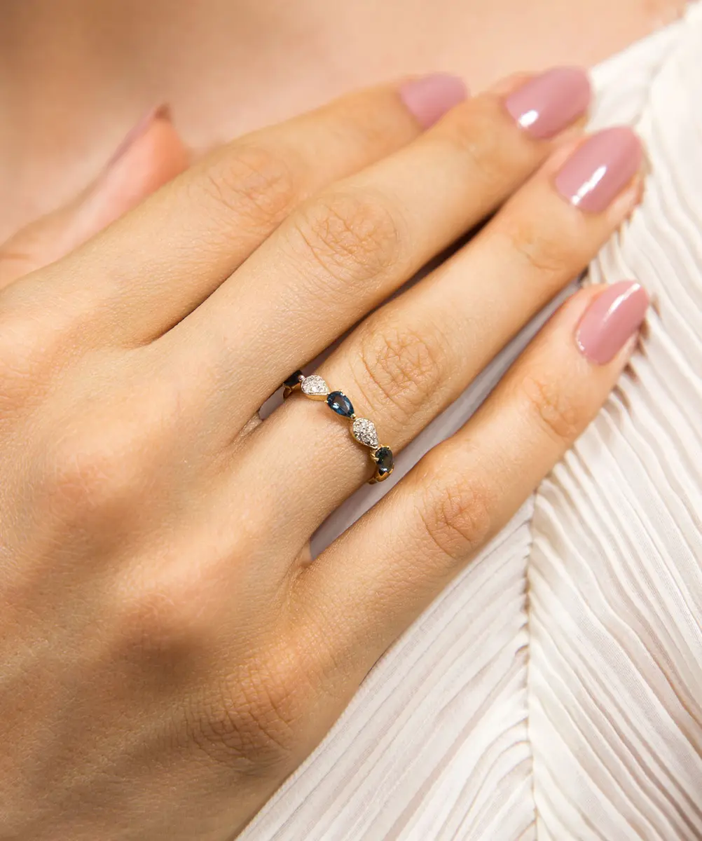 Anel aparador de ouro 18k gotas da gema Topázio London e Diamantes