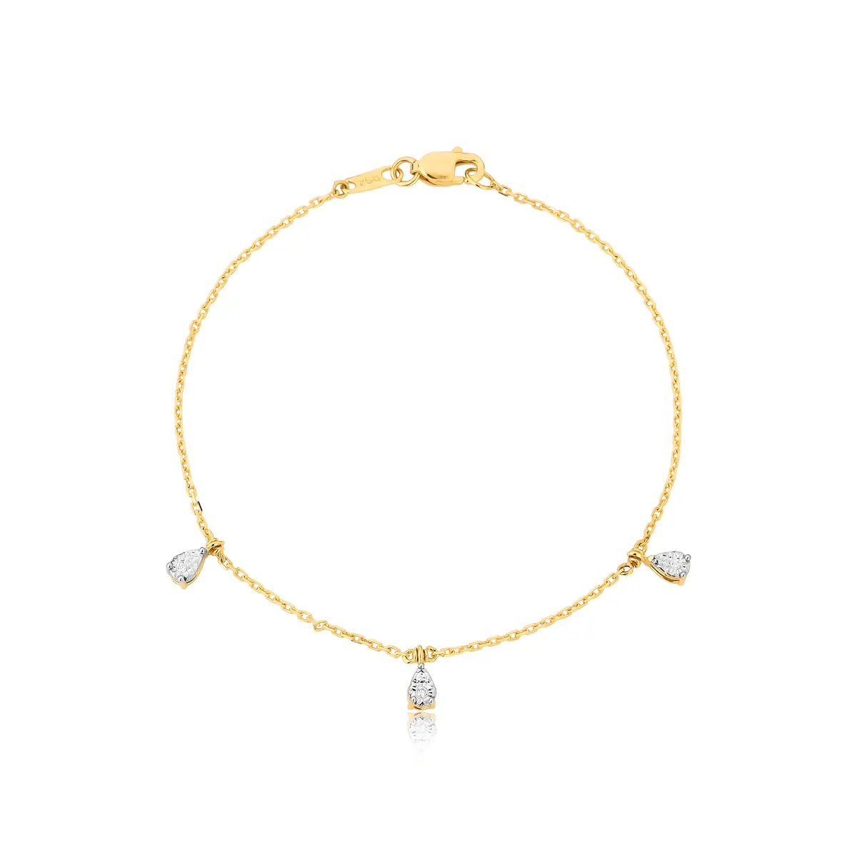 Pulseira de elos ouro 18k com 3 pingentes gotas de Diamantes