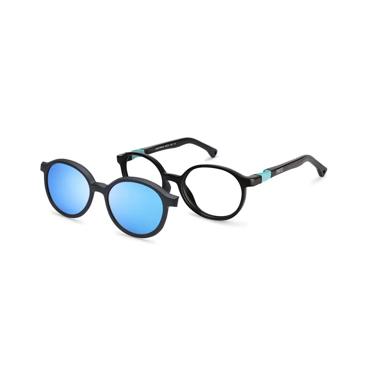 Óculos de Grau Nano Infantil com Clip-On FLICKER NAO3180448SC Silicone Preto com lentes na cor Azul Espelhado