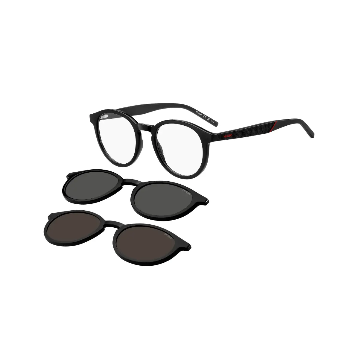 Óculos de Grau Hugo Boss com Clip-On HG 1330/CS2 807 5099 Acetato Preto com lentes na cor Cinza e Marrom