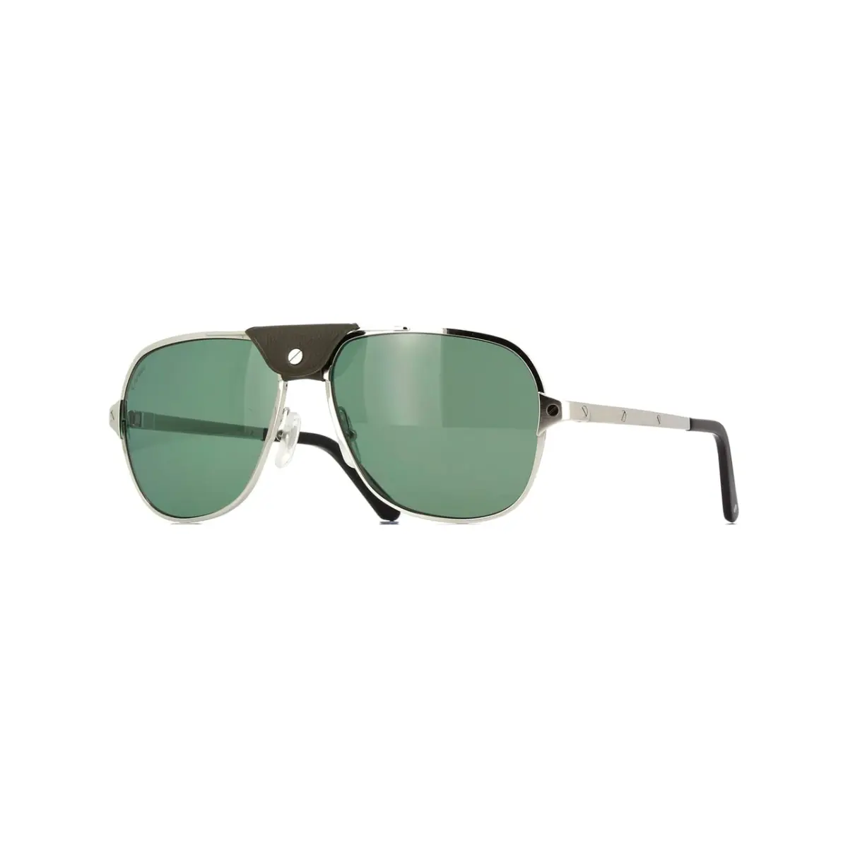 Óculos de Sol Cartier Polarizado CT0165S-012 60 Metal Prata com lentes na cor Verde