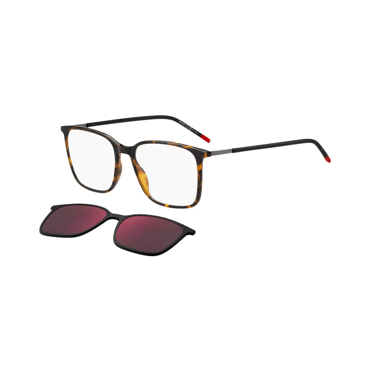 Óculos de Grau Hugo Boss com Clip-On HG 1270/CS 581 53AO Acetato Marrom Mesclado com lentes na cor Vermelho Espelhado