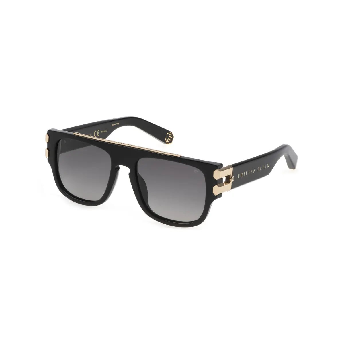Óculos de Sol Philipp Plein Polarizado SPP011M 55700P Acetato Preto com lentes na cor Cinza Degradê