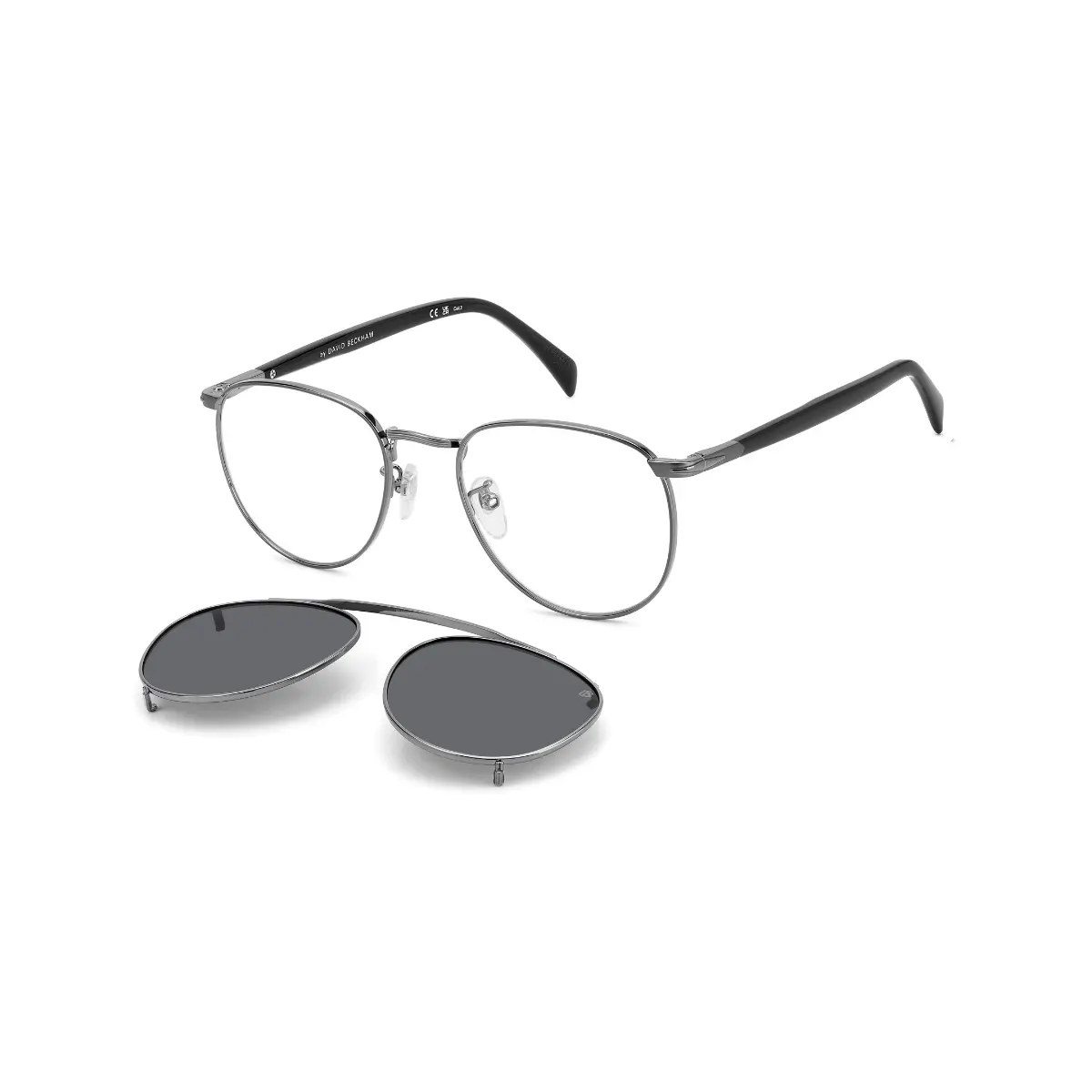 Óculos de Grau David Beckham com Clip-On DB 1144/CS KJ1 52M9 Metal Cinza com lentes na cor Cinza Polarizado