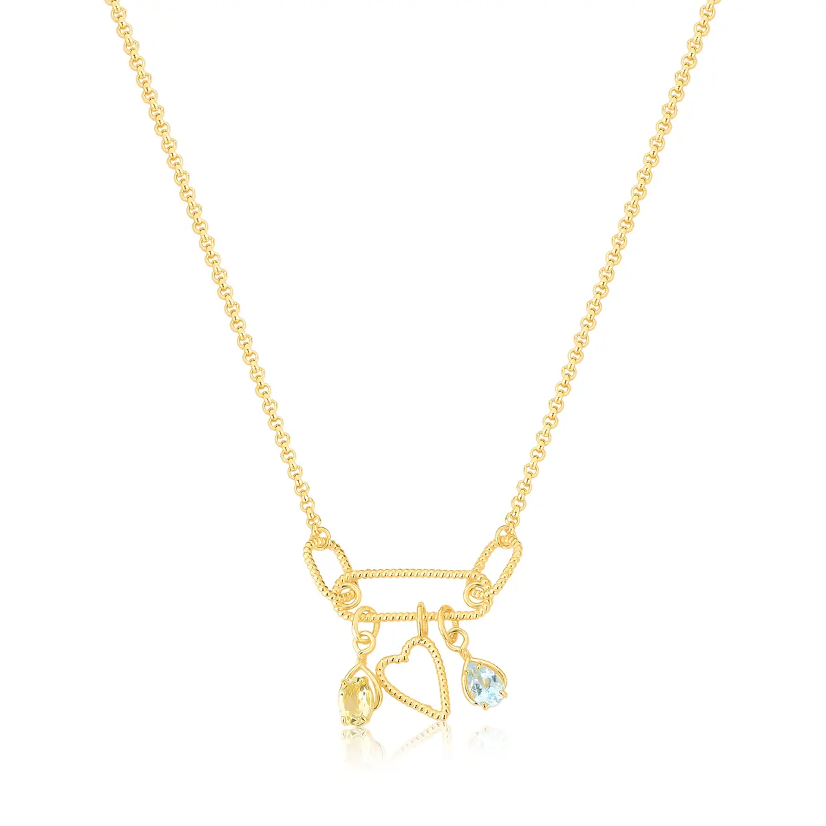 Gargantilha pingente prata 925 dourada coração, Topázio e Green Gold For me Tressé