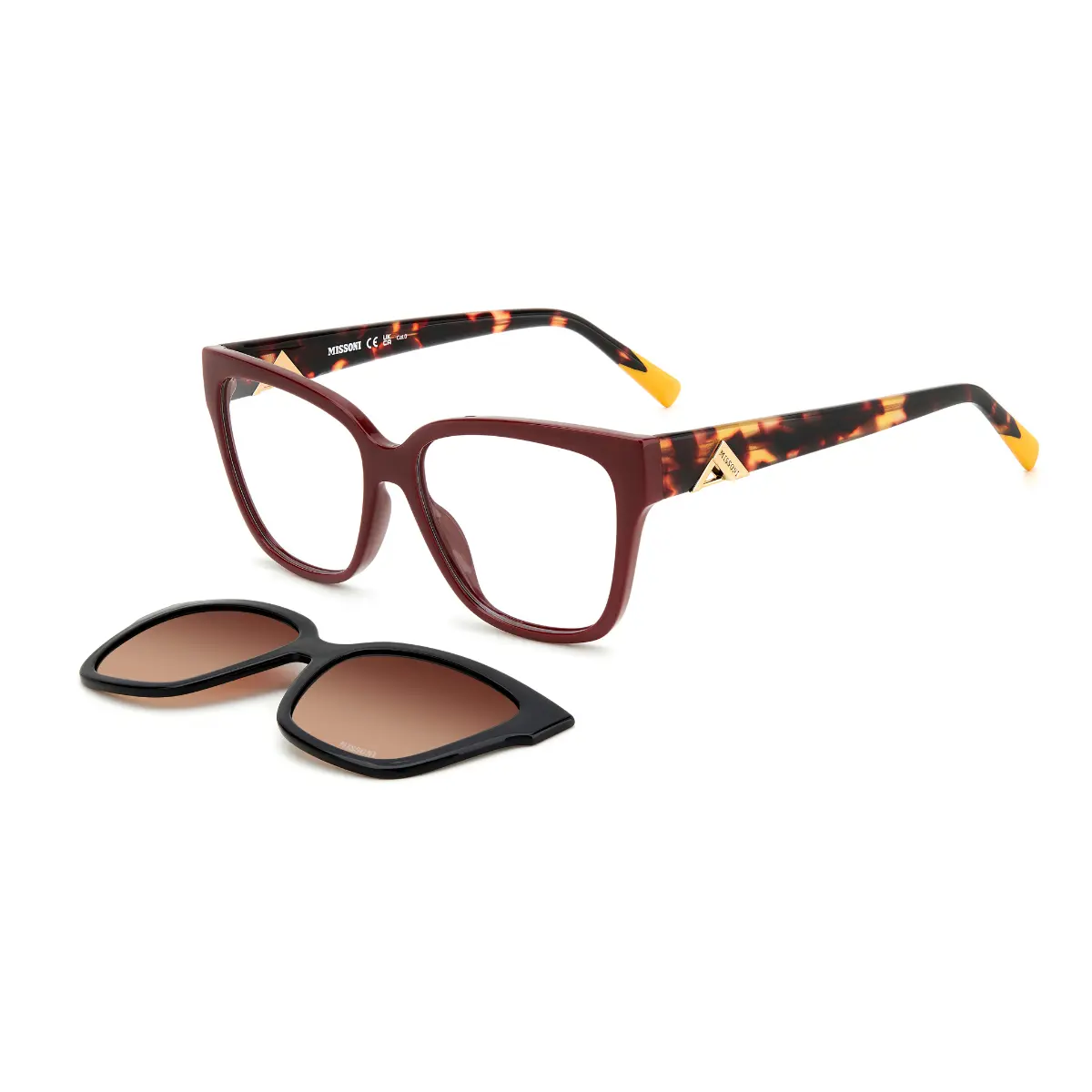 Óculos de Grau Missoni com Clip-On MIS 0179/CS LHF 54LA Acetato Bordô com lentes na cor Marrom Degradê Polarizado