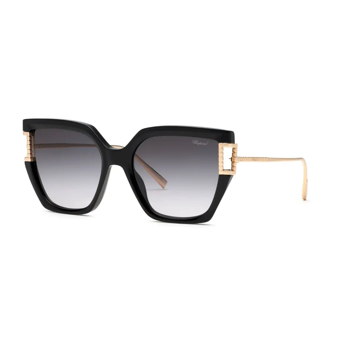 Óculos de Sol Chopard Ice Cube SCH378M 550BLK Acetato Preto com lentes na cor Cinza Degradê
