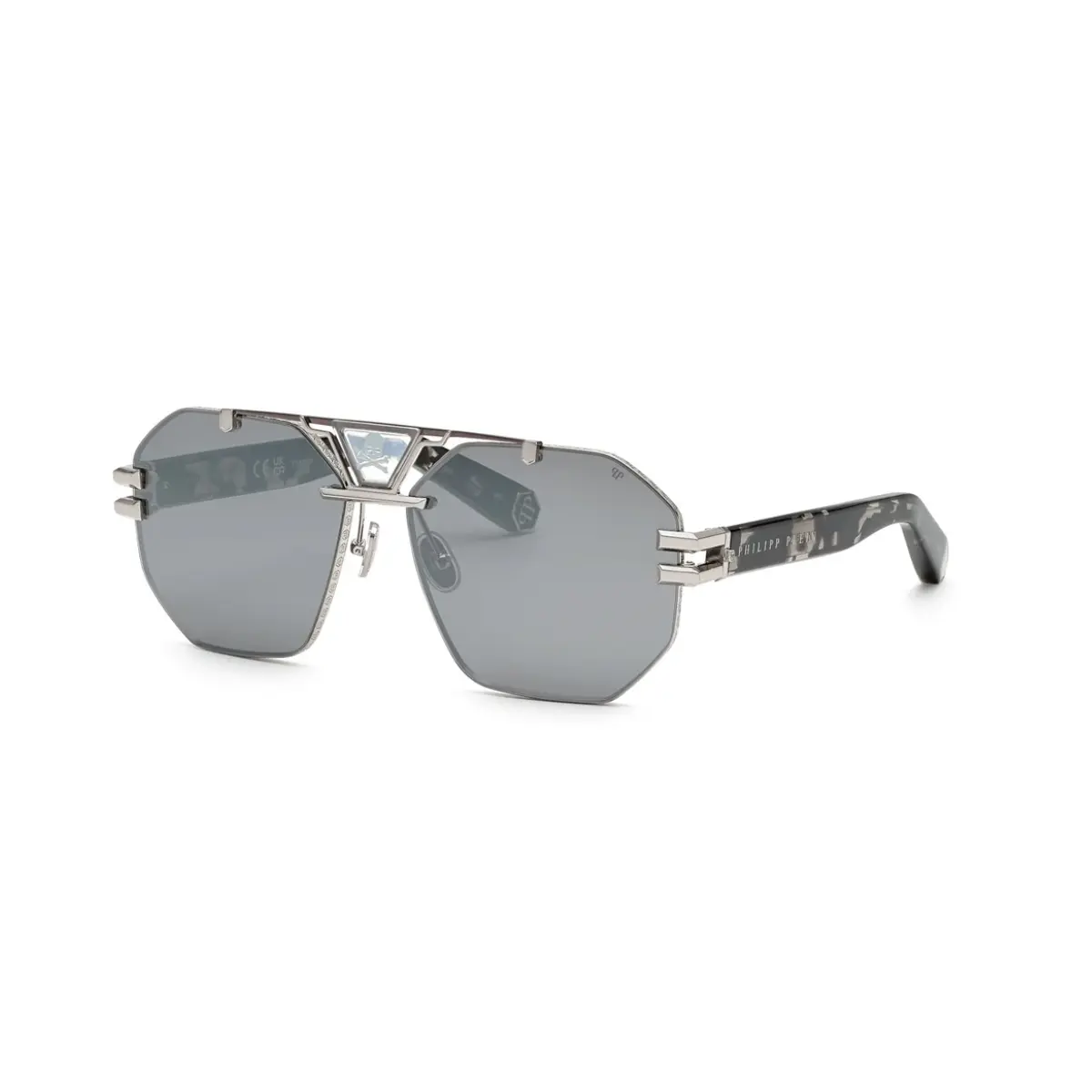 Óculos de Sol Philipp Plein SPP077V 63523X Metal Prateado com lentes na cor Cinza