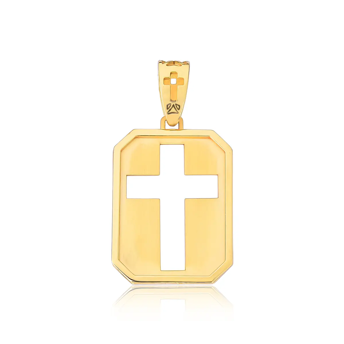 Pingente medalha retangular ouro 18k cruz vazada