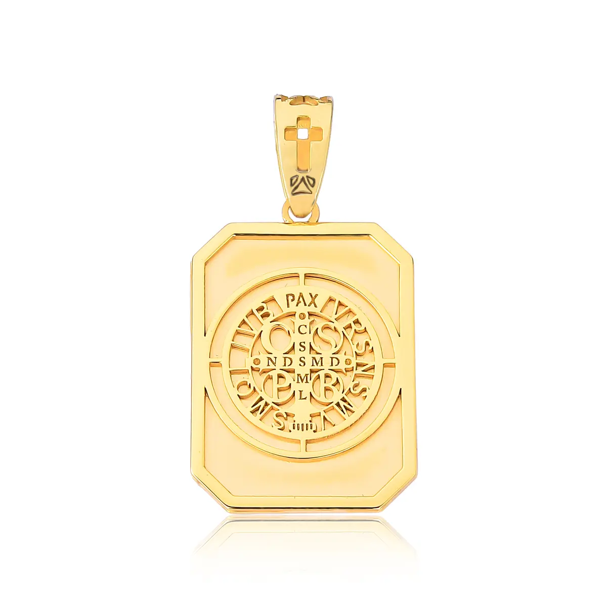 Pingente medalha retangular ouro 18k cruz de São Bento