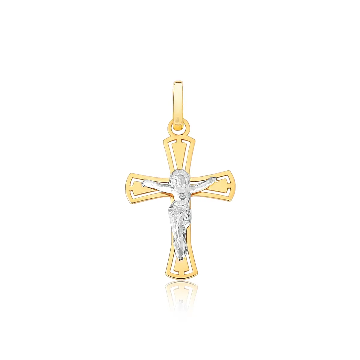 Pingente crucifixo ouro 18k cruz com Cristo rodinado