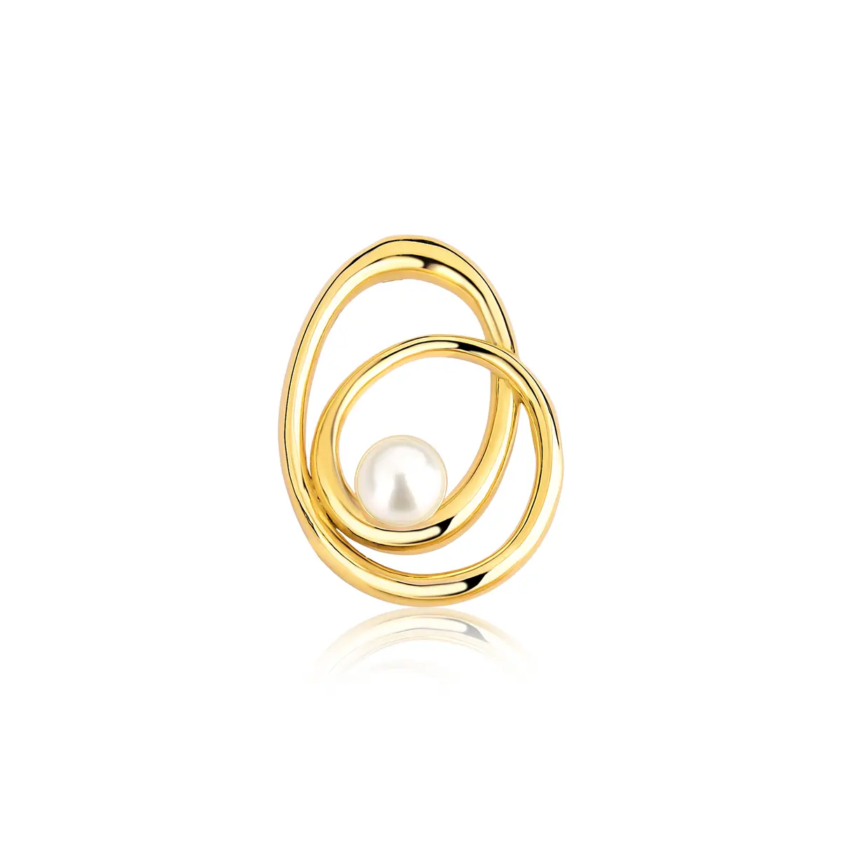 Pingente geométrico círculos ovais ouro 18k com Pérola de 4MM
