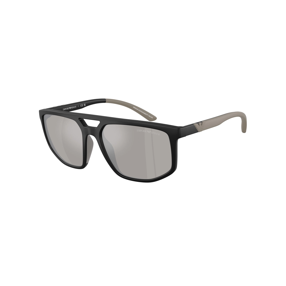 Óculos de Sol Emporio Armani 0EA4248U 50016G58 Acetato Preto Fosco com lentes na cor Cinza Espelhado