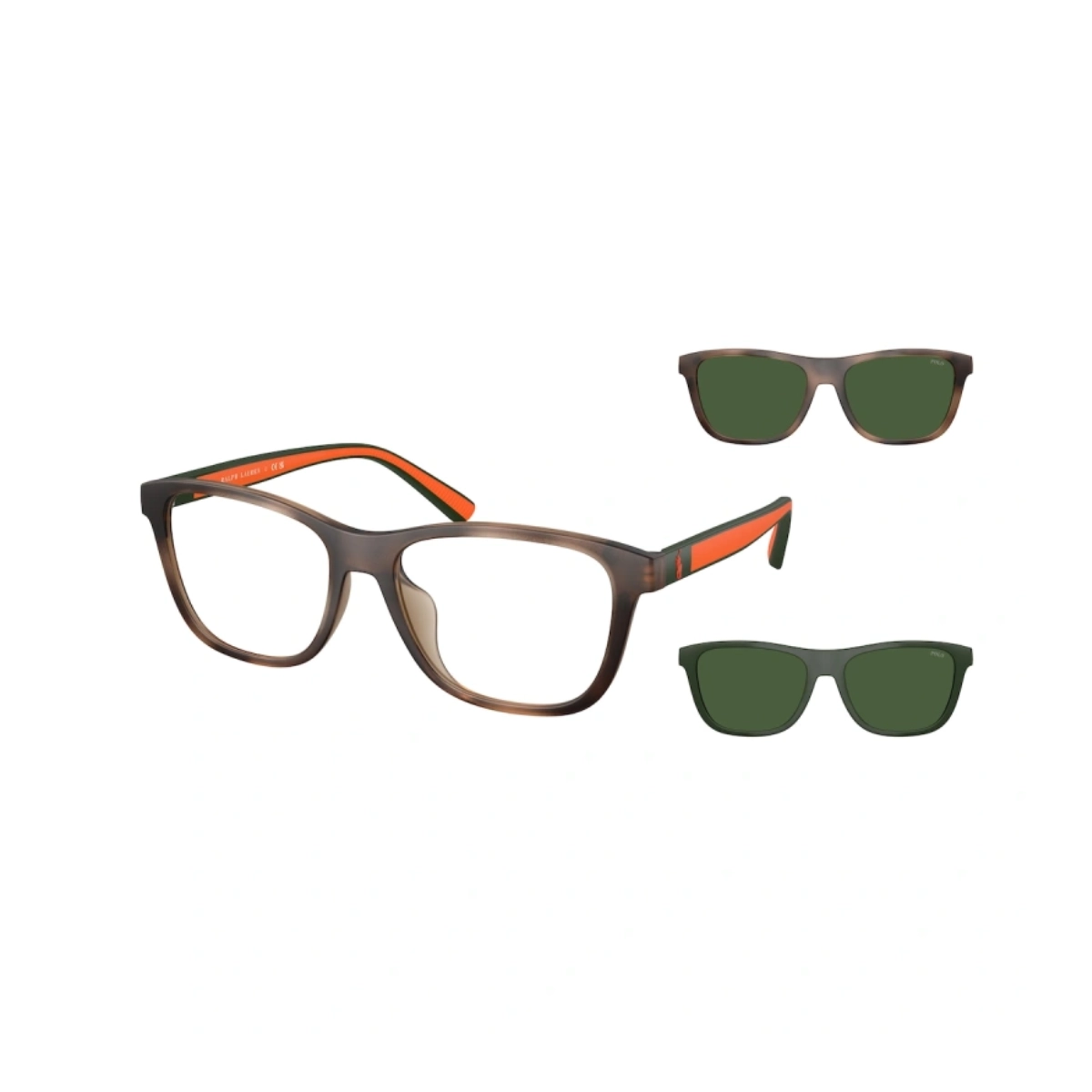 Óculos de Grau Polo Ralph Lauren 0PH4228U 60707155 Acetato Marrom Mesclado com Clip-On na cor Verde