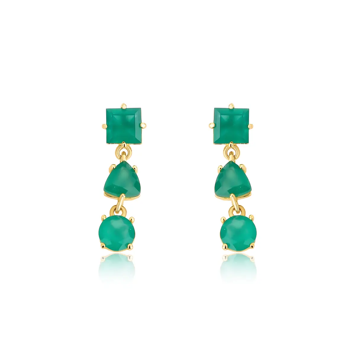 Brinco pingente ouro 18k com gemas de Ágata verde