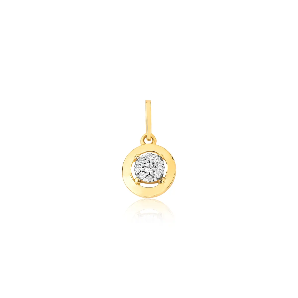 Pingente redondo ouro 18k flor com 5,5pts de Diamantes