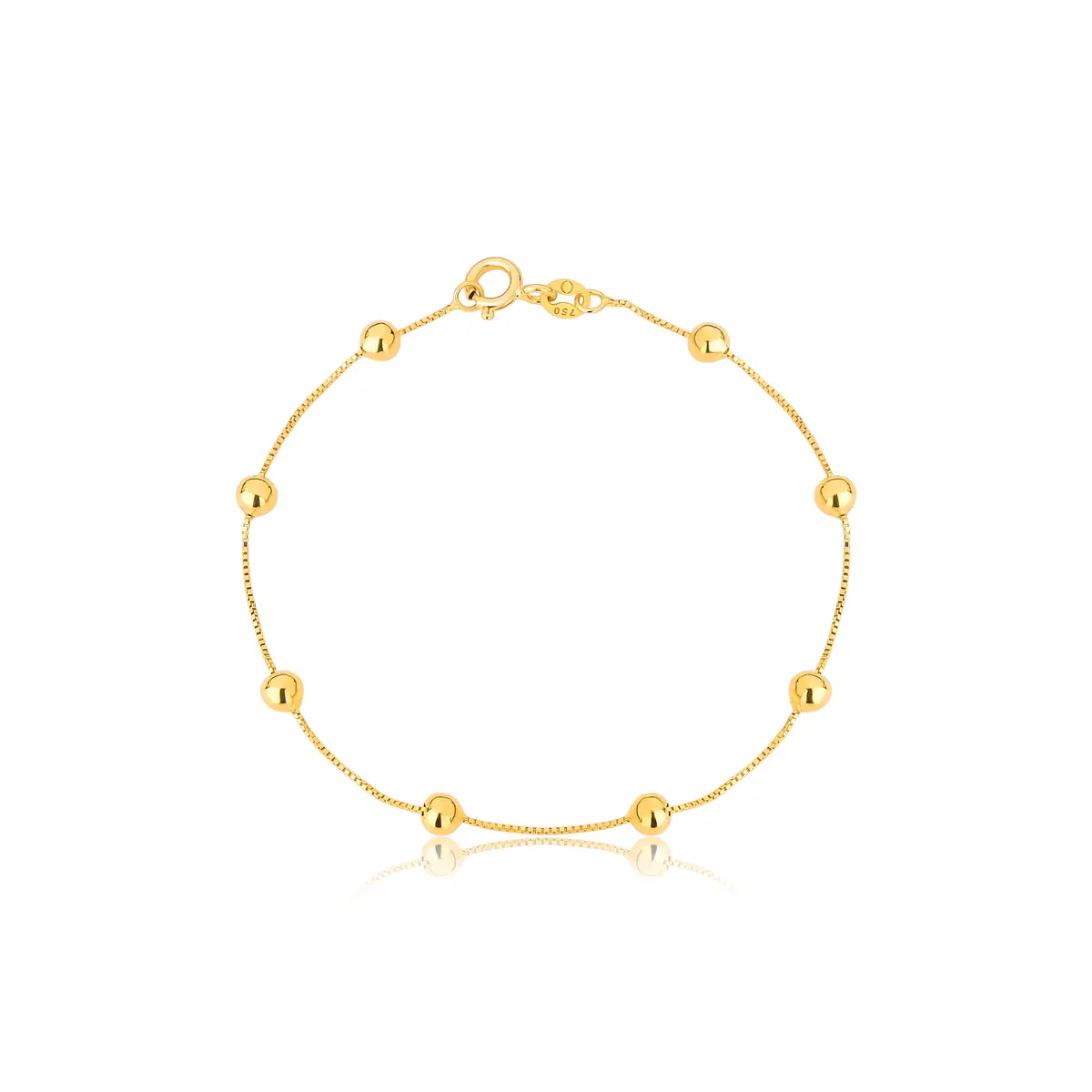 Pulseira infantil malha Veneziana ouro 18k com bolinhas polidas 14CM