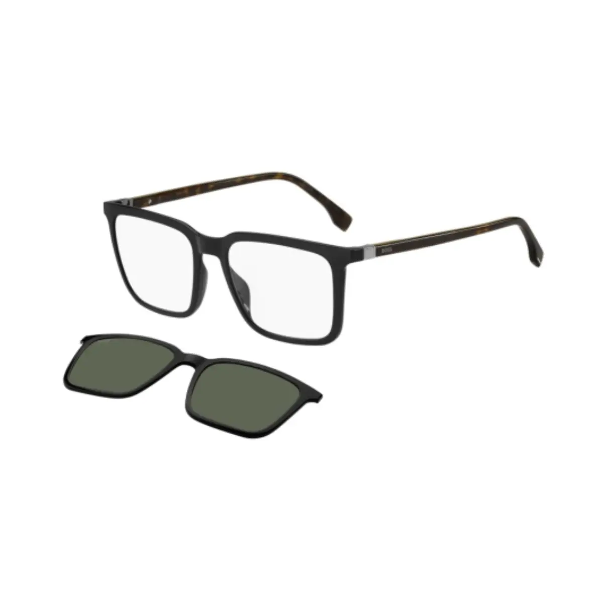 Óculos de Sol Hugo BOSS 1576/CS WR7 56UC S Acetato Preto Mesclado com lentes do Clip-On na cor Verde Polarizado