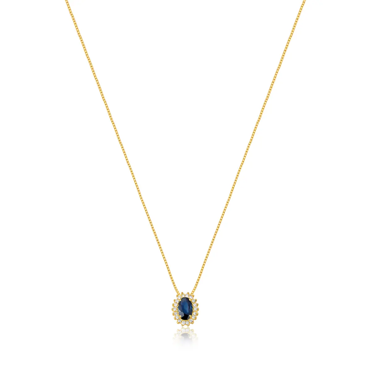 Gargantilha Liz ouro 18k pingente de Safira azul e Diamantes