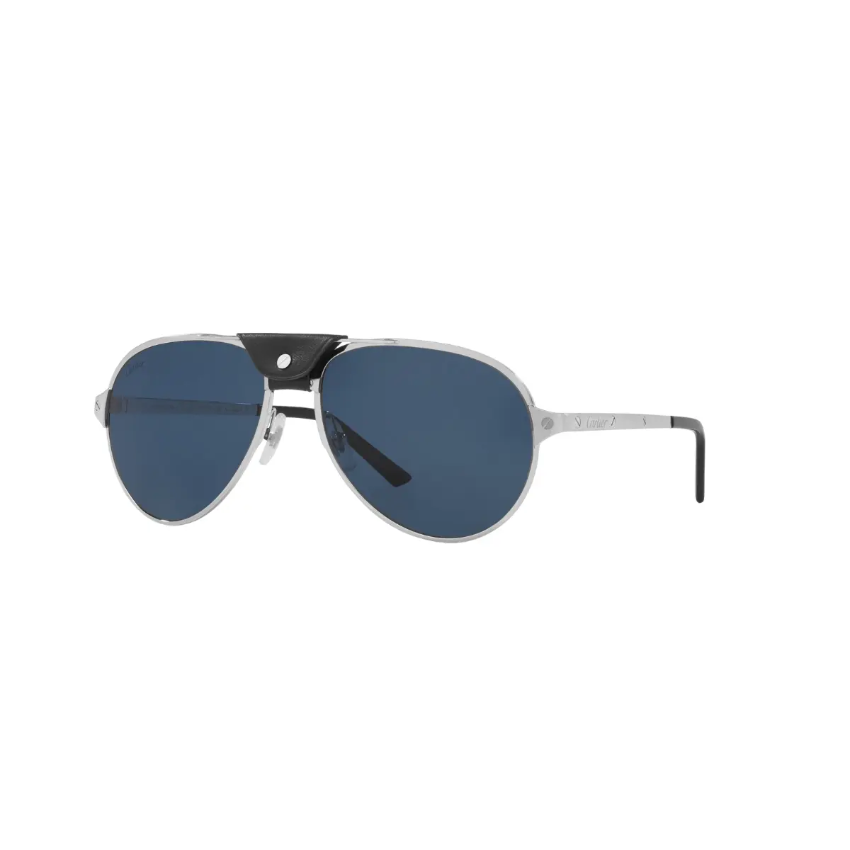Óculos de Sol Cartier CT0034S-016 61 Metal Prata com lentes na cor Azul Polarizado