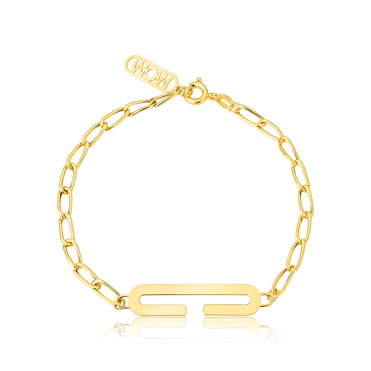Pulseira Wow Mom elo Groumet ouro 18k letra "C" polida