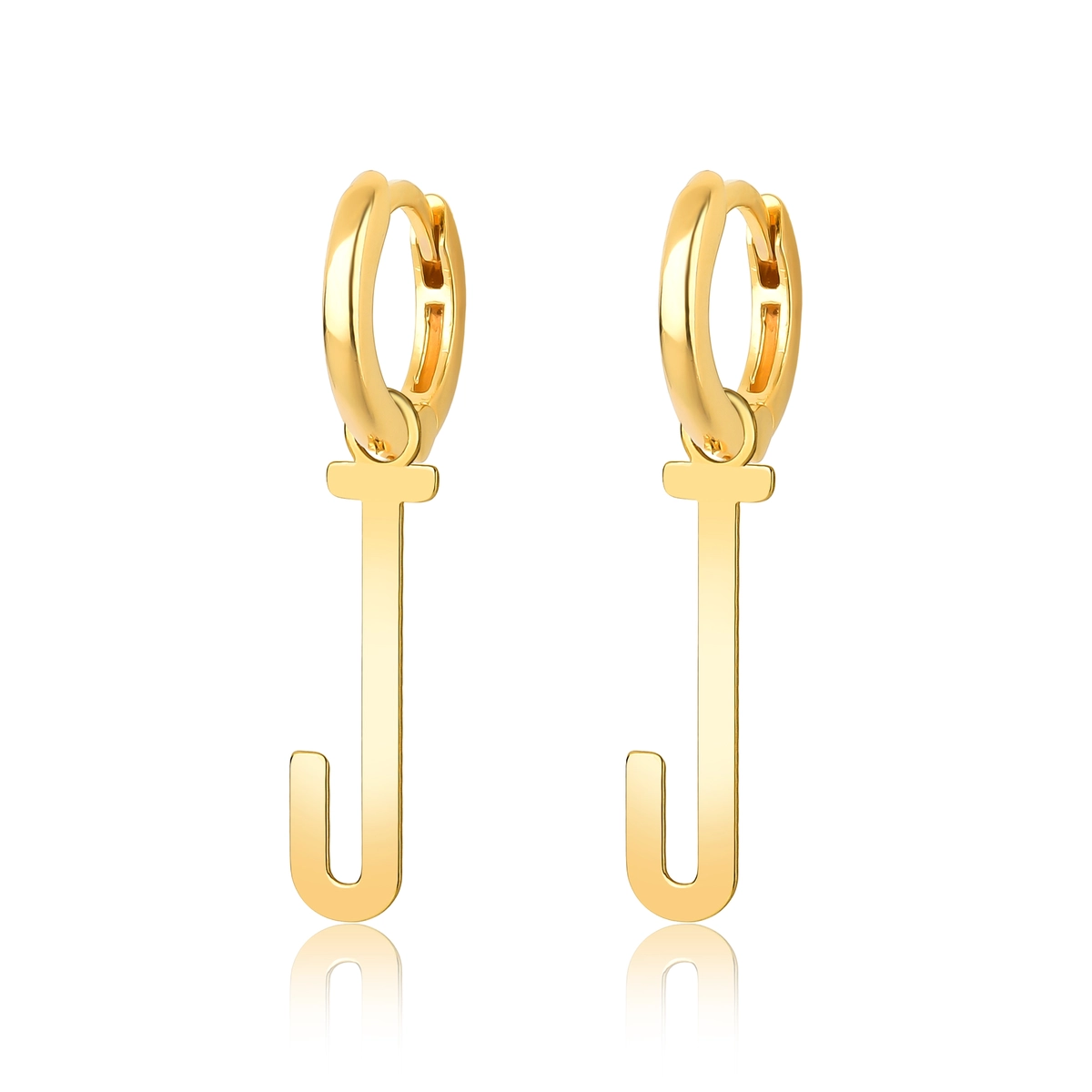 Brinco Wow Mom argola click ouro 18k pingente letra "J" polida