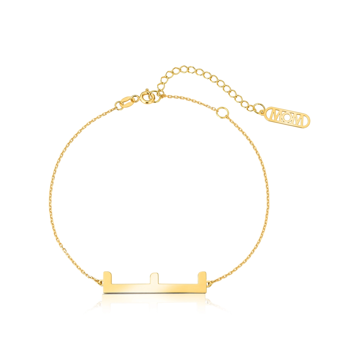 Pulseira Wow Mom elo cadeado ouro 18k letra "E" placa "MOM"