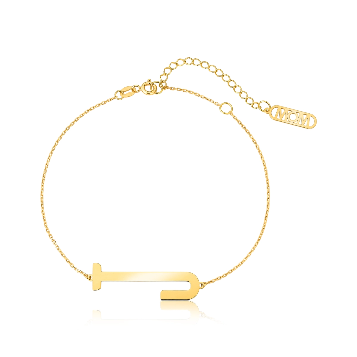 Pulseira Wow Mom elo cadeado ouro 18k letra "J" placa "MOM"