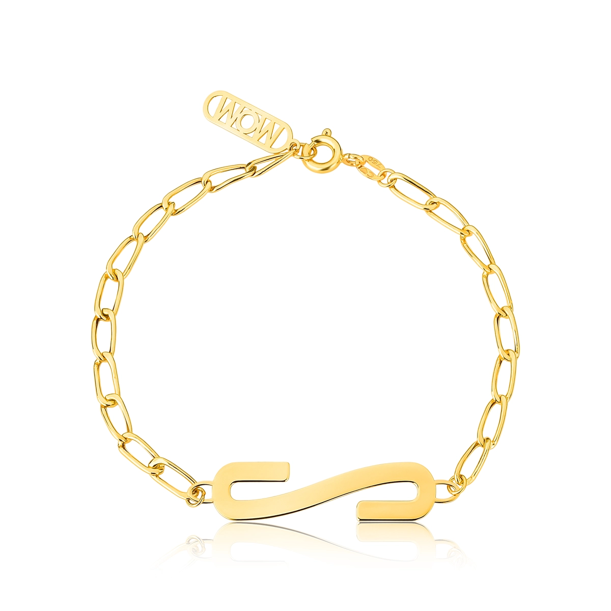Pulseira Wow Mom elo Groumet ouro 18k letra "S" e placa "MOM"