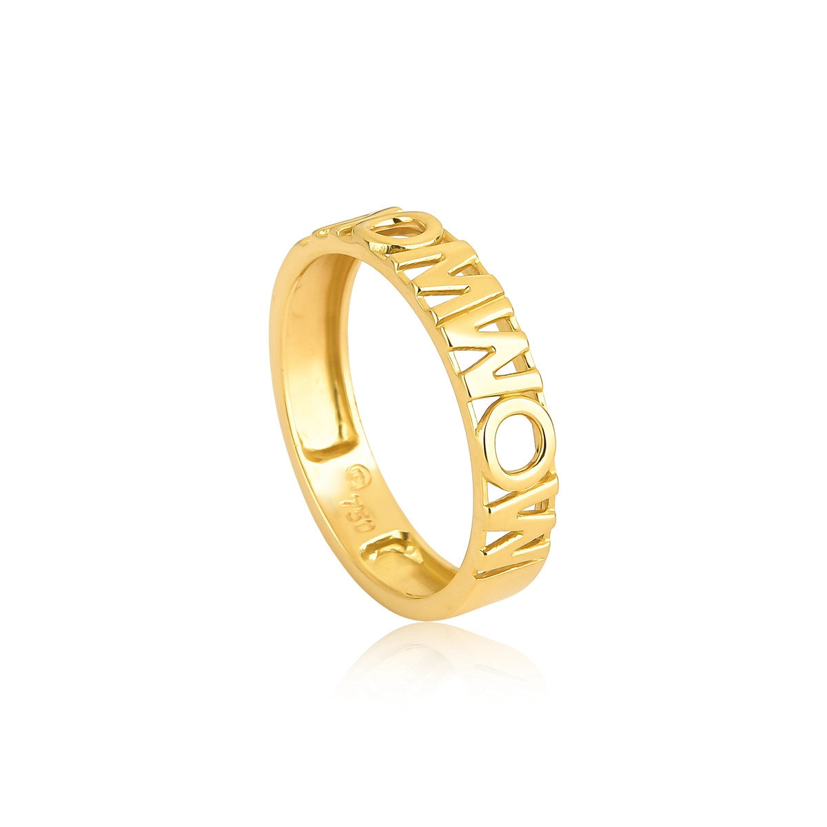 Anel monograma Mom Wow ouro 18k meio aro polido