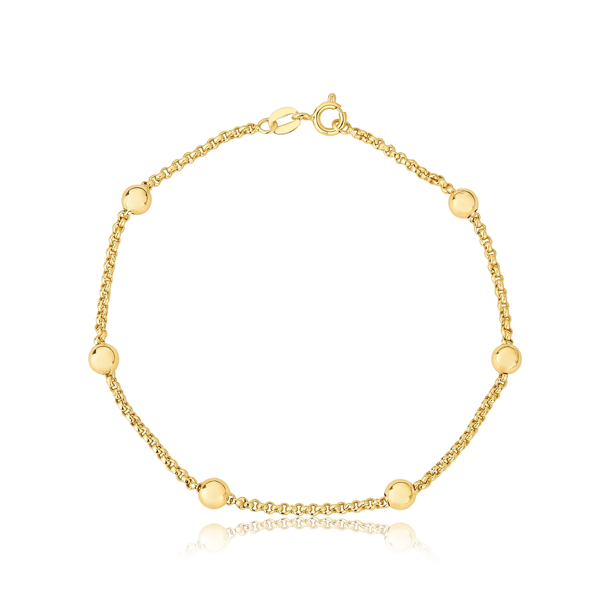 Pulseira elo Português ouro 18k com 6 bolas polidas