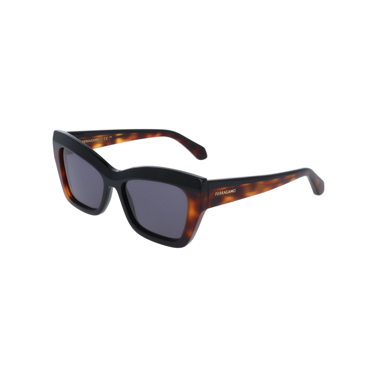 Óculos de Sol Salvatore Ferragamo SF2065S 006 54 Acetato Preto e Marrom Mesclado com lentes na cor Cinza