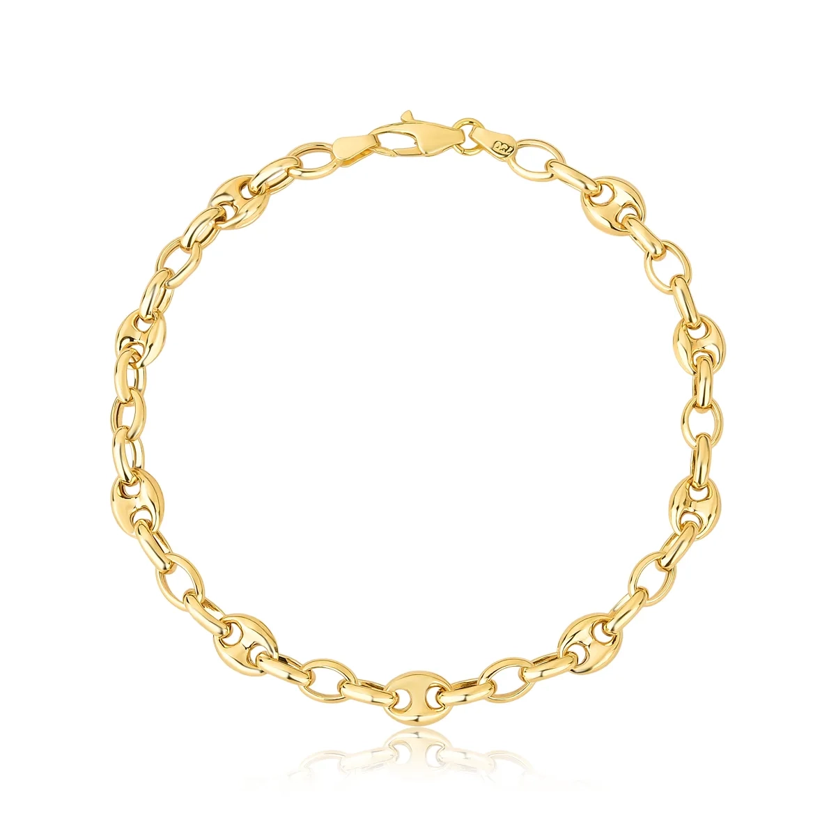 Pulseira elos ovais ouro 18k intercalada com elos Gucci