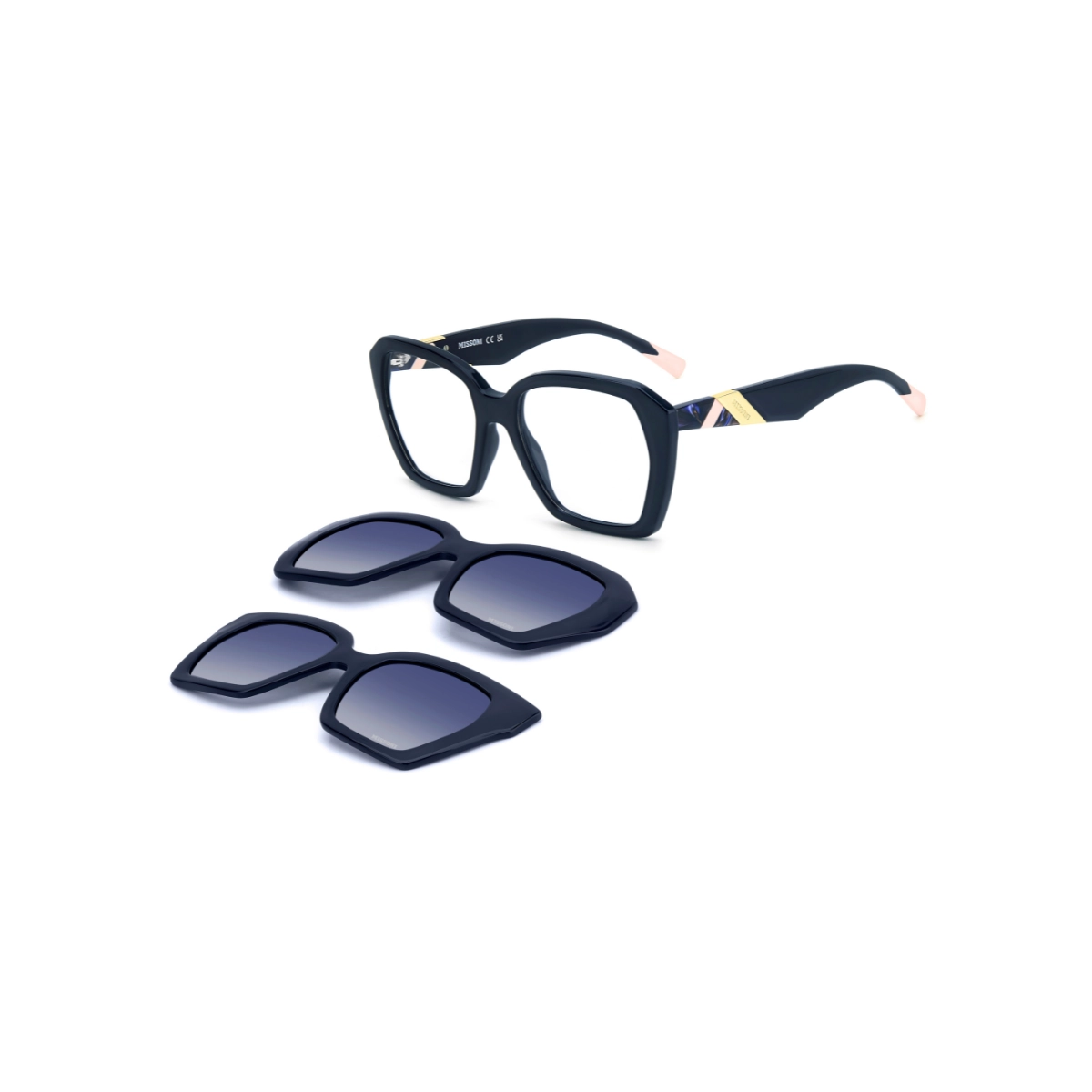 Óculos de Grau Missoni com Clip-On MIS 0222/C2 PJP 5418 S Acetato Azul com lentes na cor Azul Degradê Polarizado