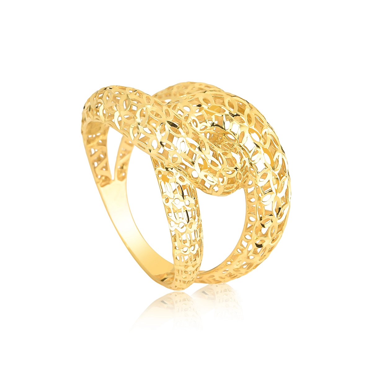 Anel aros entrelaçados ouro 18k filigrana fios lisos e Diamantados