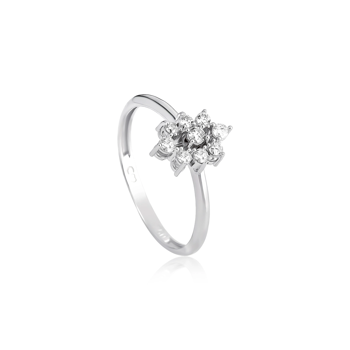 Anel ouro branco 18k aro com navete de 24pts de Diamantes