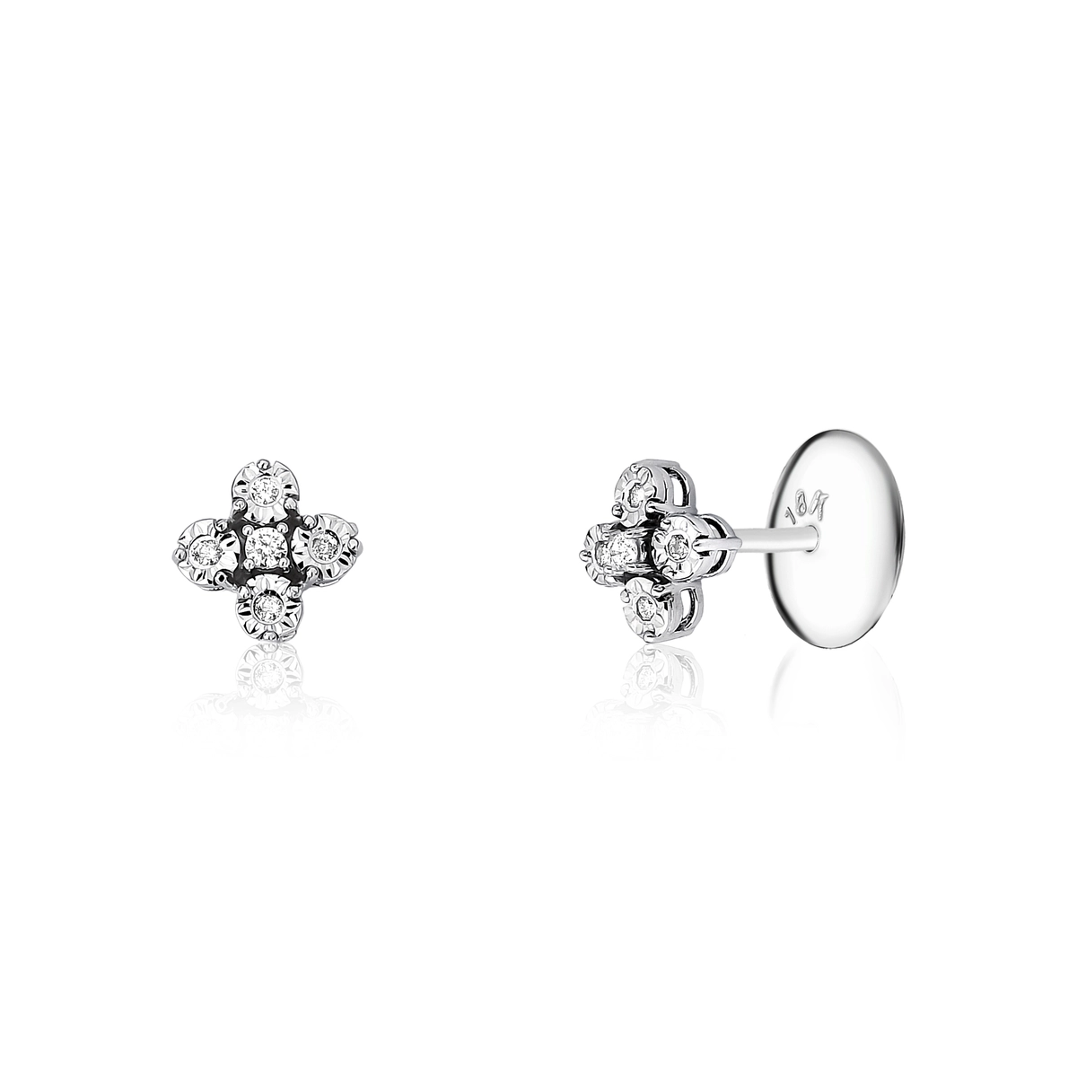 Brinco Stud ouro branco 18k flor com Diamantes