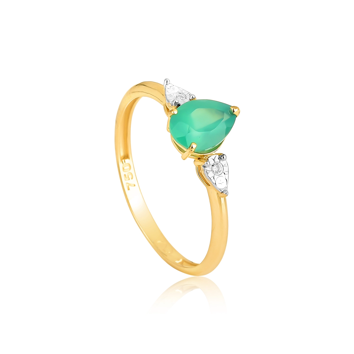 Anel gota de Crisoprásio ouro 18k com Diamante