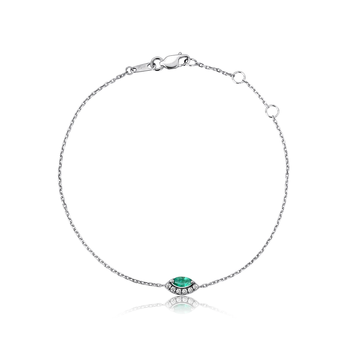 Pulseira navete de Esmeralda ouro branco 18k com Diamantes